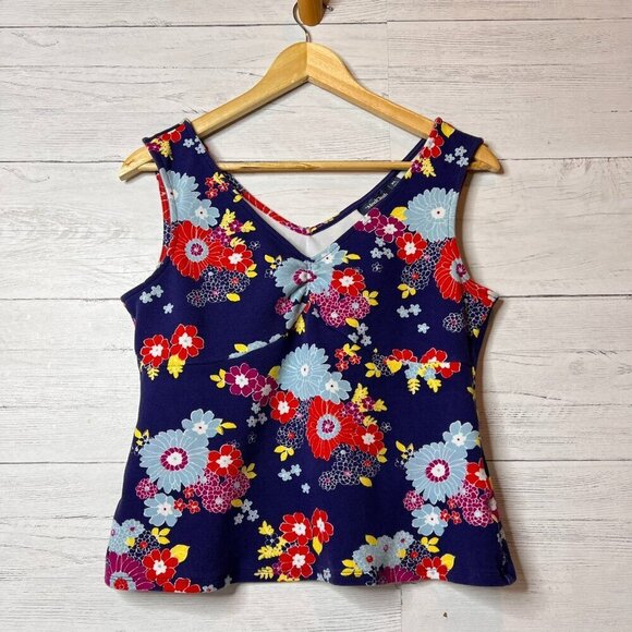 ModCloth Tank Top Womens Size XL Summer Found Stretch Floral Preppy Cotton Blend - Picture 1 of 15